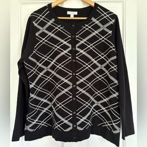Charter Club Black White Stripe Sequin 2X Button Up Cardigan Cozy Career